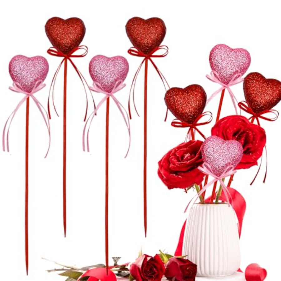 Centerpiece Stick - Valentine's Day Glitter Heart Foam Picks