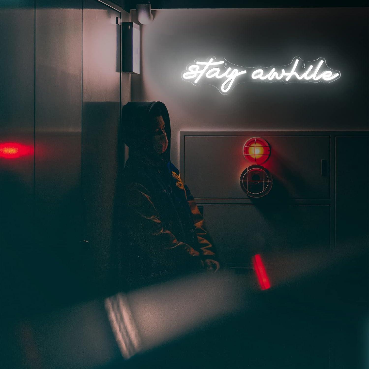 Stay Awhile Neon Signs USB Dim - Neon Sign Party avis et prix