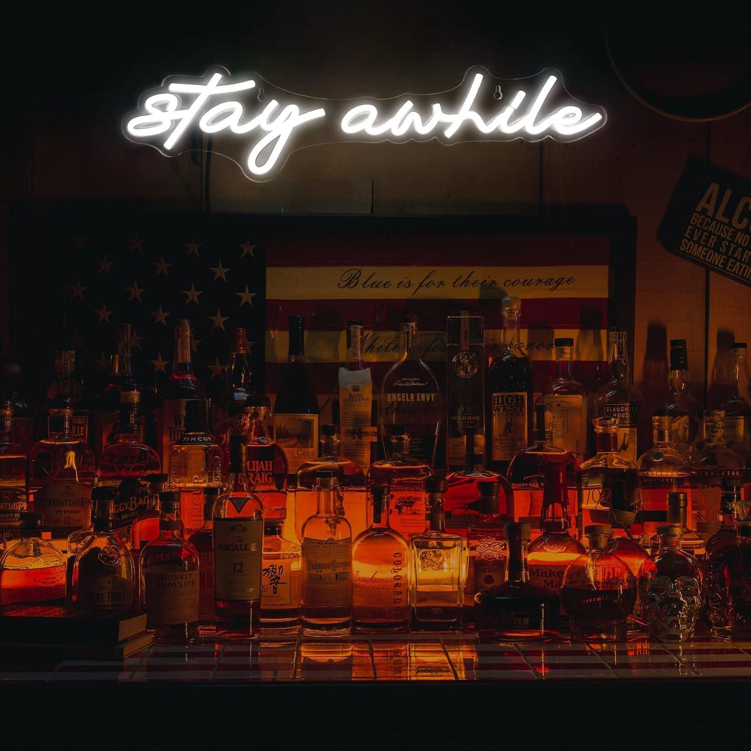 Stay Awhile Neon Signs USB Dim - Neon Sign Party avis et prix