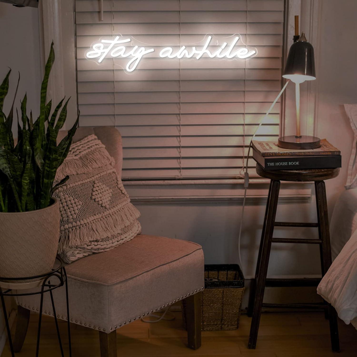 Stay Awhile Neon Signs USB Dim - Neon Sign Party avis et prix