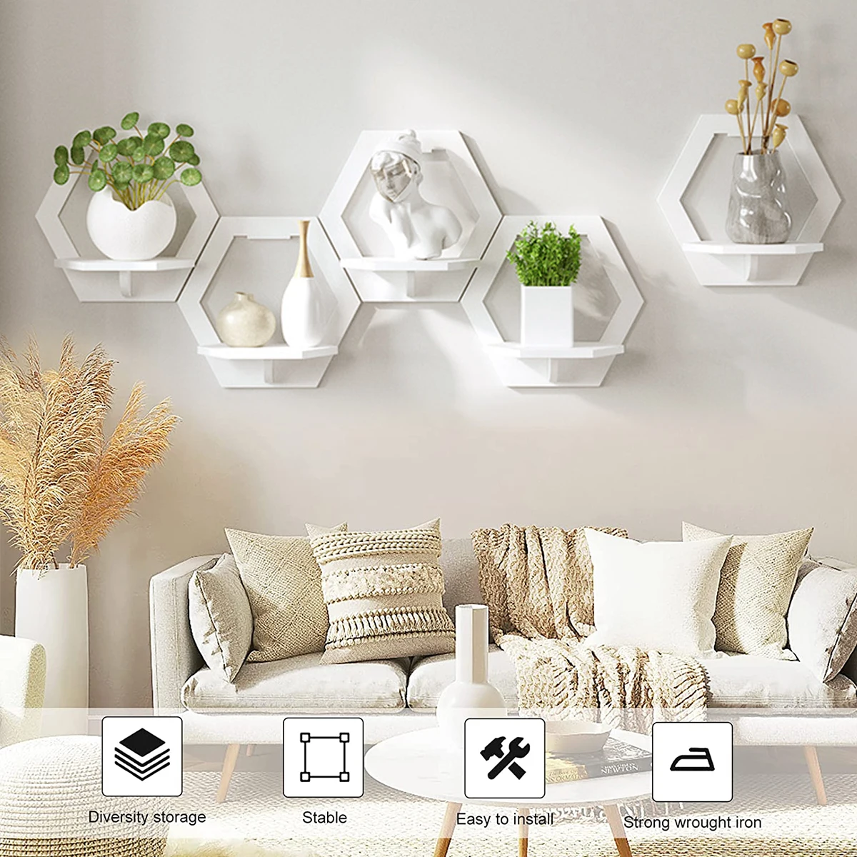 3Pcs Hexagon Wall Shelf Punch  - Flower Wall Panel avis et prix