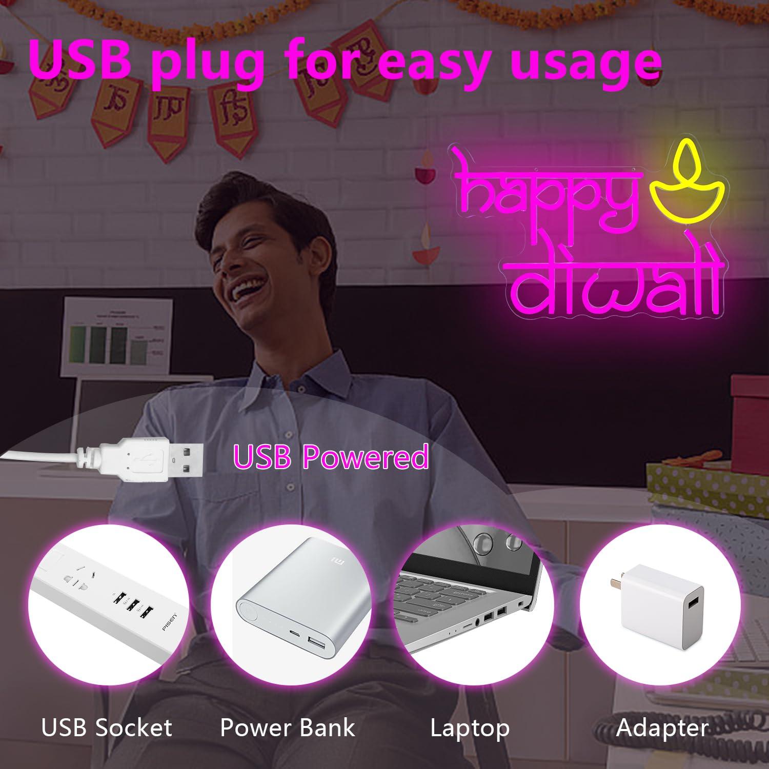 Happy Diwali Neon Sign USB Pow - Neon Sign Party avis et prix
