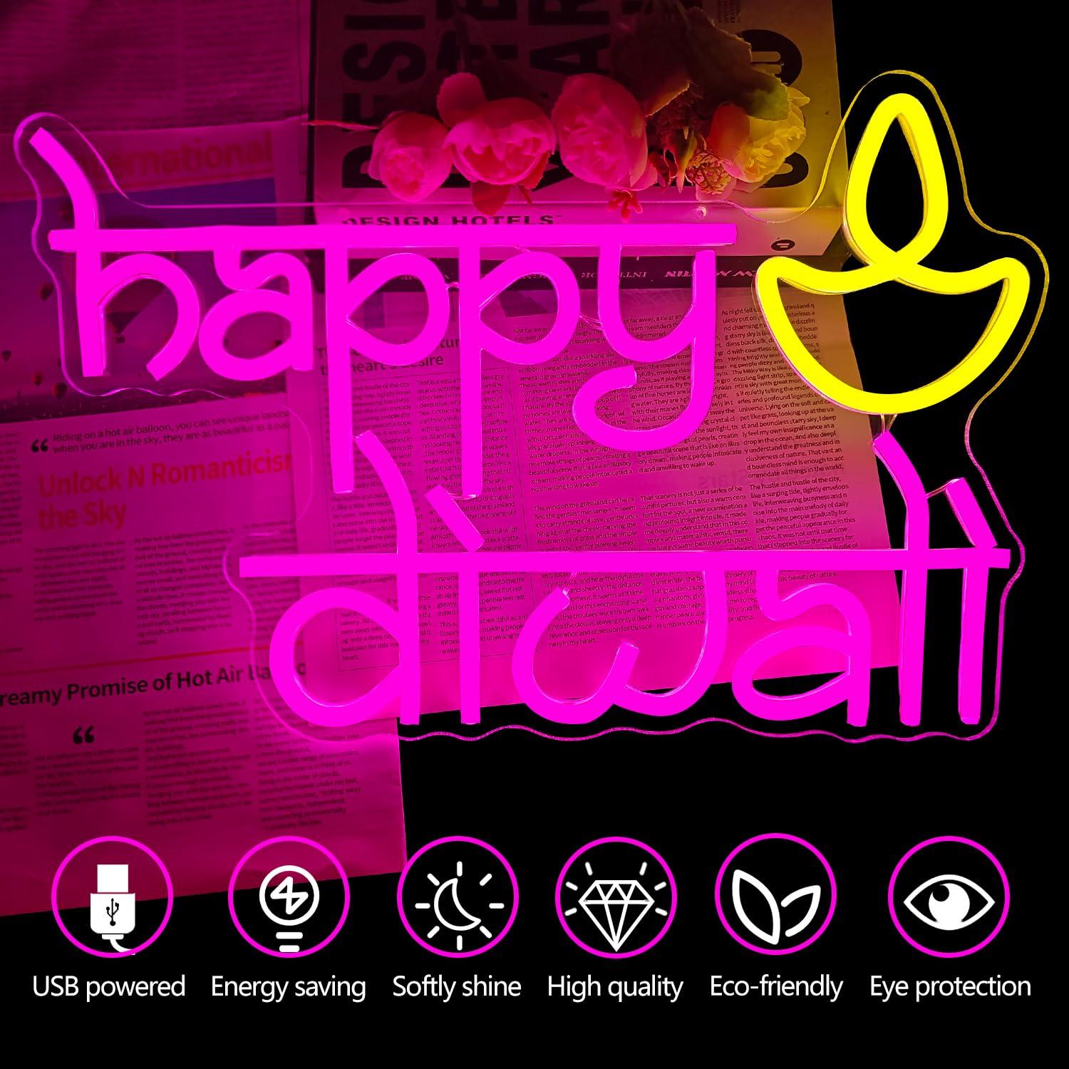 Happy Diwali Neon Sign USB Pow - Neon Sign Party avis et prix