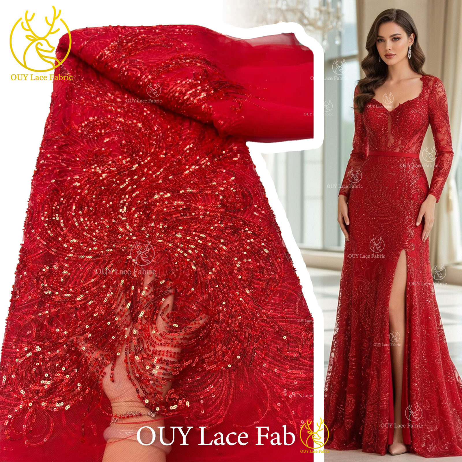 Royal Blue Beaded Sequins Lace - Glitter Tablecloth avis et prix