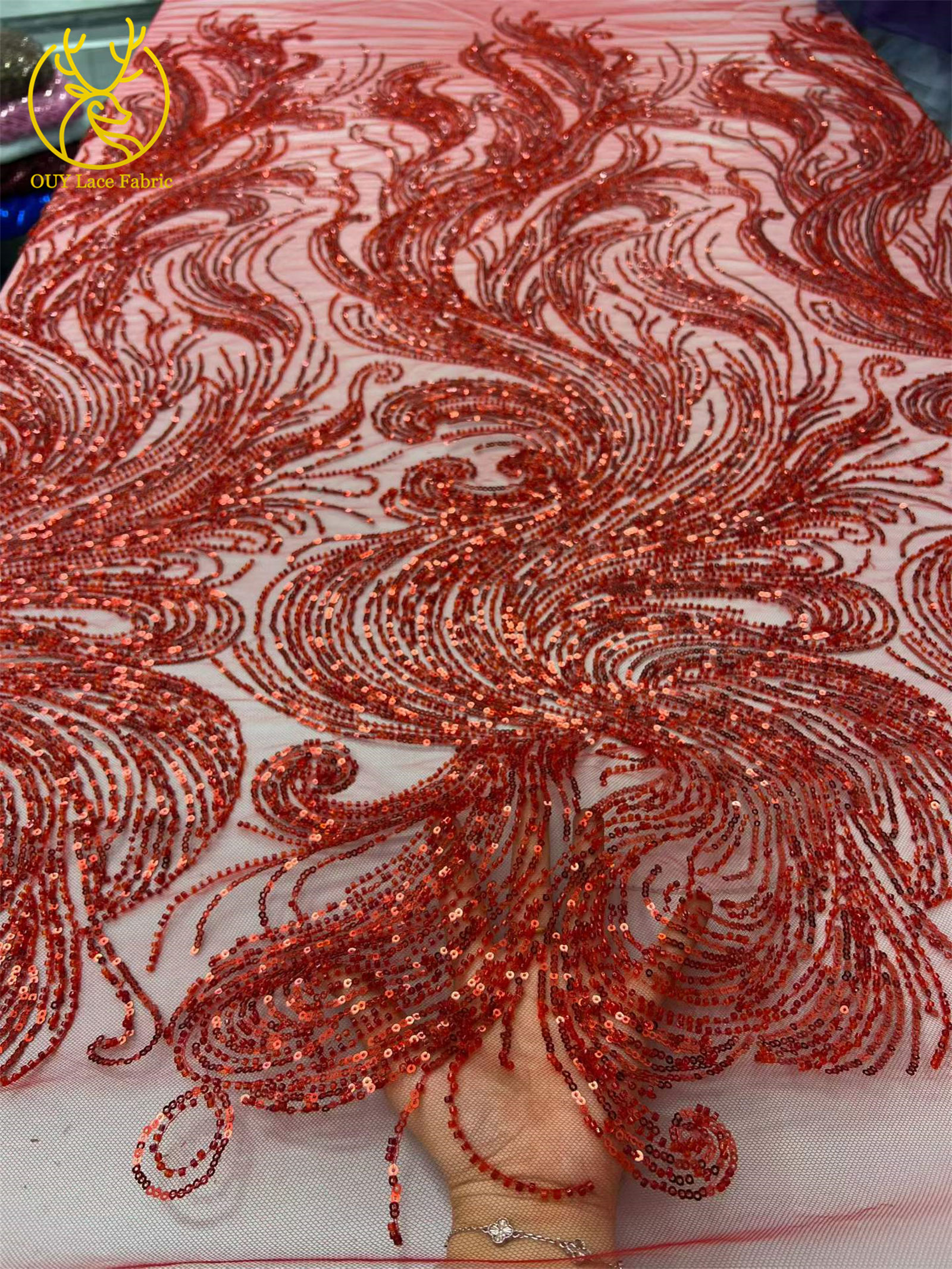 Royal Blue Beaded Sequins Lace - Glitter Tablecloth avis et prix