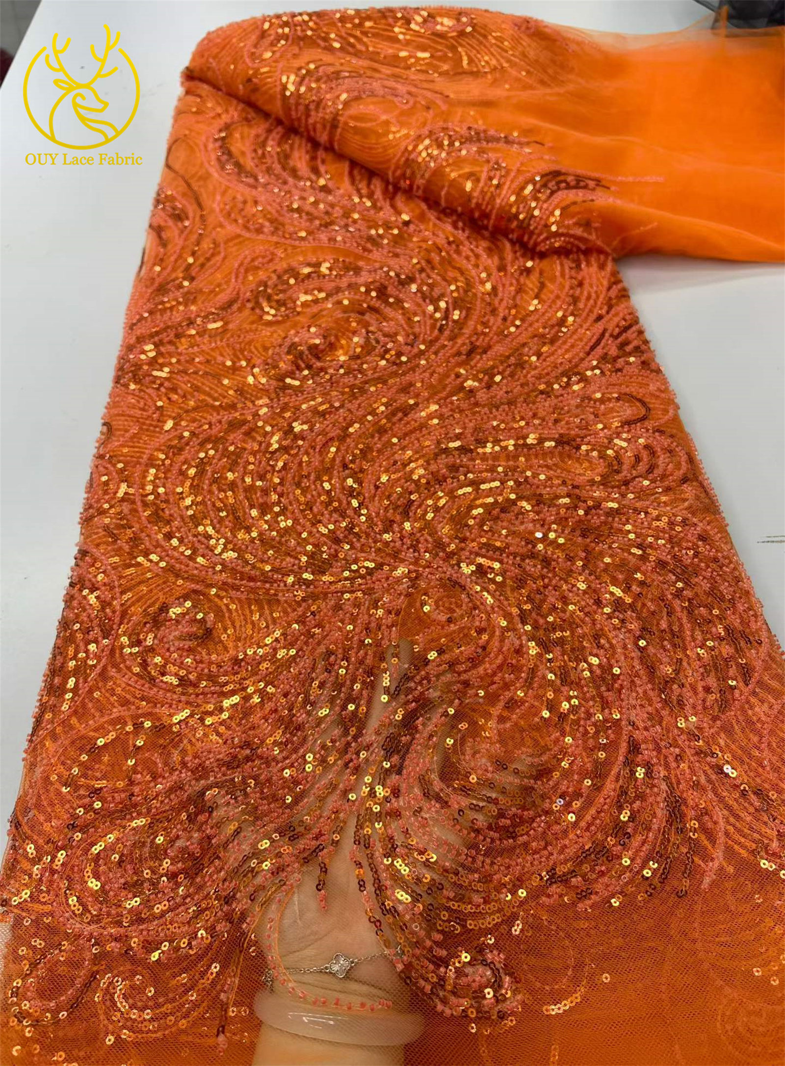 Royal Blue Beaded Sequins Lace - Glitter Tablecloth avis et prix