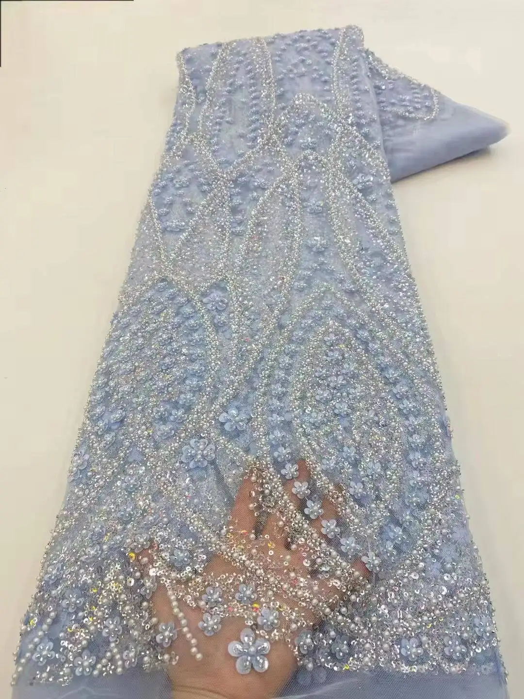 Sky Blue African Beaded Tulle  - Glitter Tablecloth avis et prix