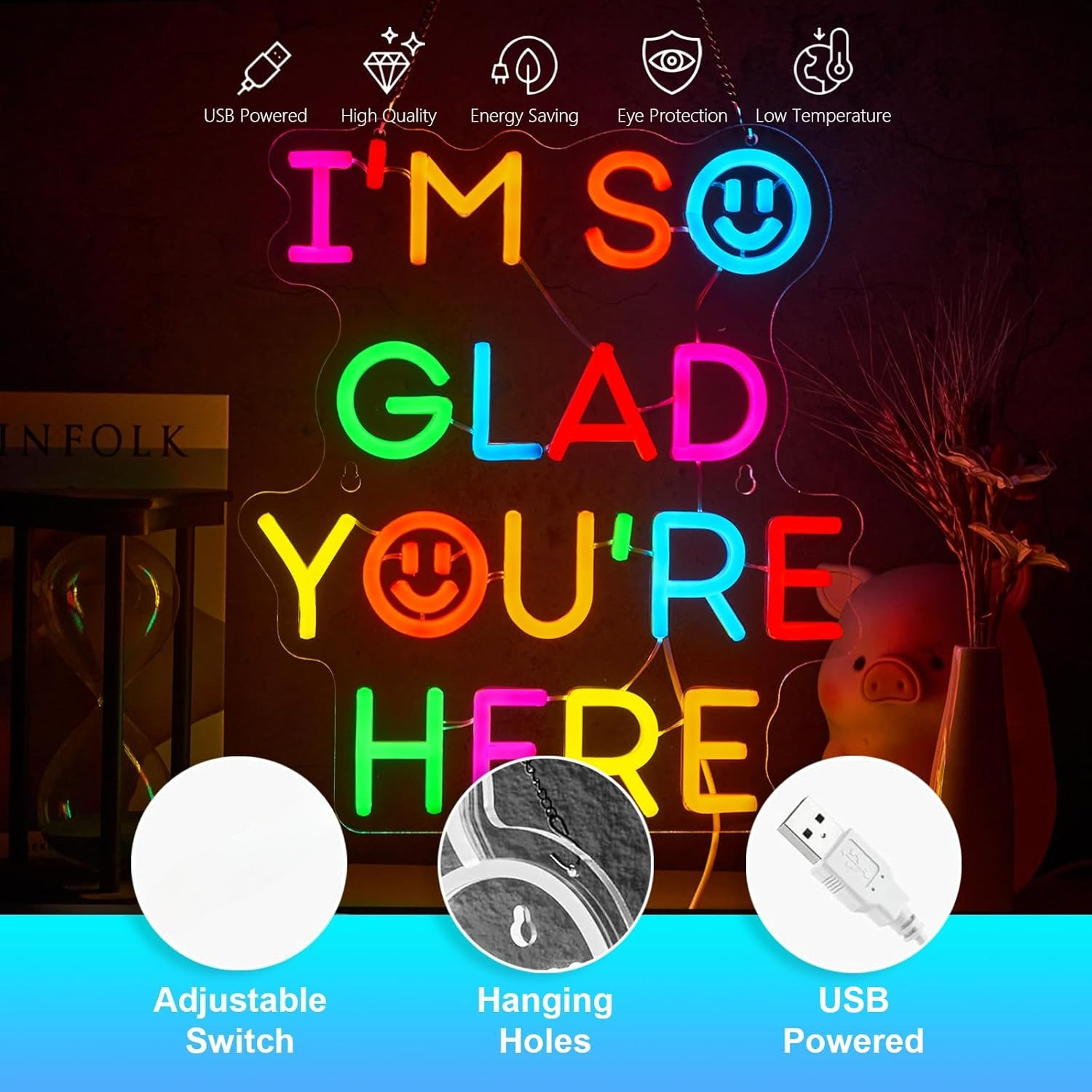  I'm So Glad You‘re Here Neon - Neon Sign Party avis et prix