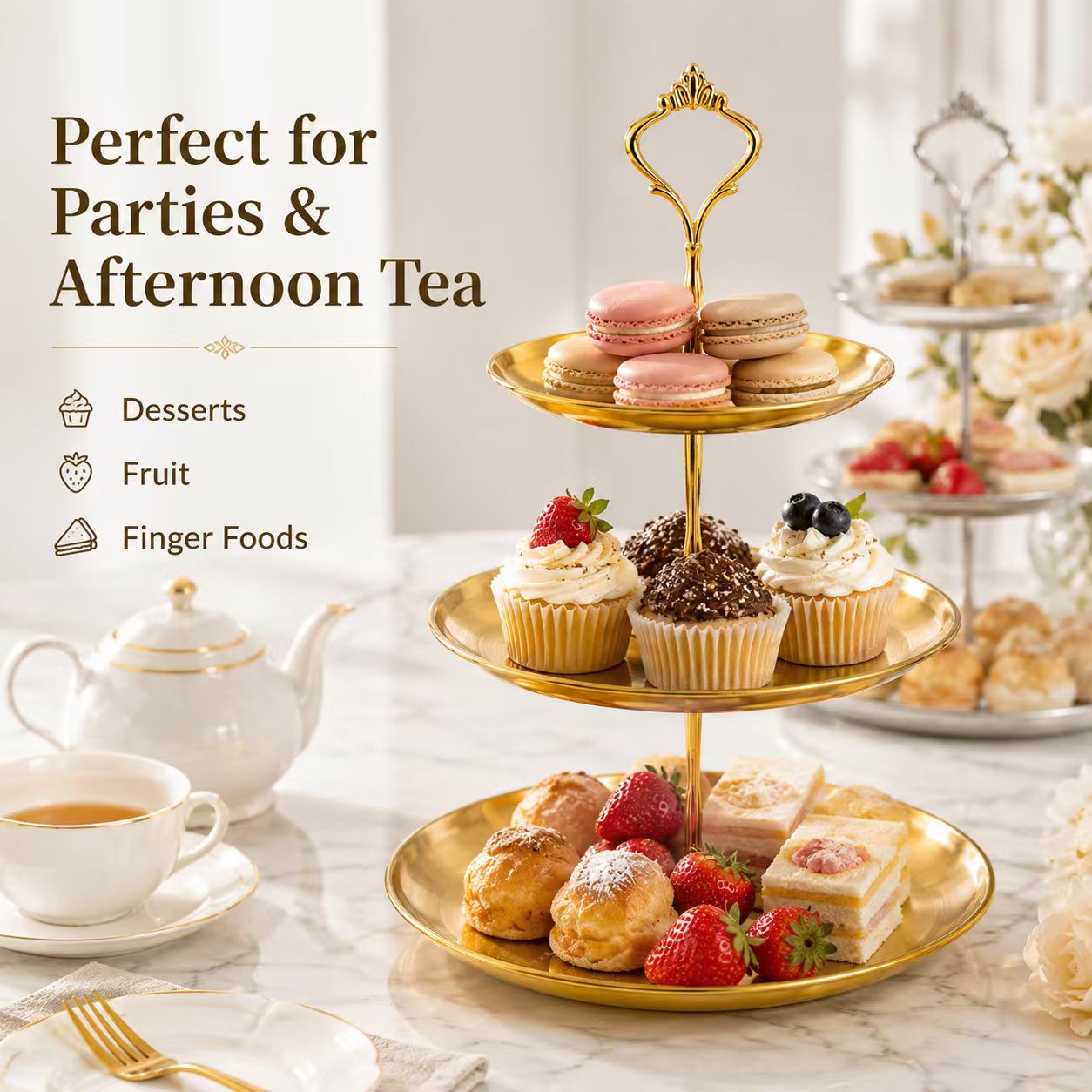 Luxury 3-Tier Gold Cake Stand  - Cupcake Stand Tier avis et prix